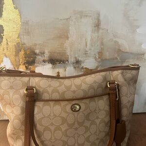 Coach Beige and Brown Shoulder Bag